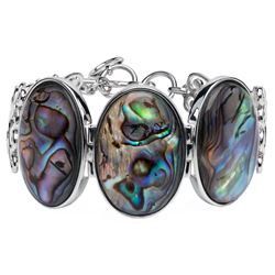 Sterling Silver Oval Abalone Toggle Bracelet 8.5"