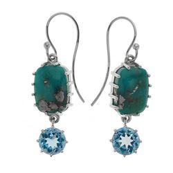 Silver 3.42ct Blue Topaz & Turquoise Drop Earrings