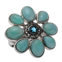 Sterling Silver Larimar & Topaz Flower Ring-SZ 7