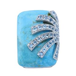 Silver Turquoise & Blue Topaz Overlay Ring-SZ 6