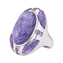 Silver Charoite & Amethyst North-South Ring -SZ 6