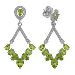 Silver 8.84ct Peridot Diamond Shape Drop Earrings