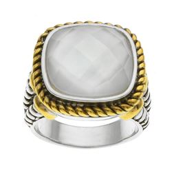 Silver White MOP Clear Quartz Doublet Ring-SZ 7