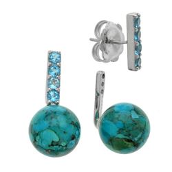 Silver Turquoise & Blue Topaz Front-Back Earrings