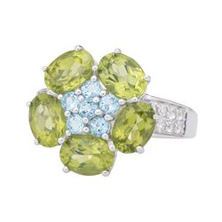 Silver 4.11ctw Peridot & Topaz Flower Ring-SZ 7