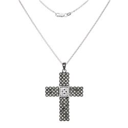 Sterling Silver Marcasite & CZ Cross Pendant