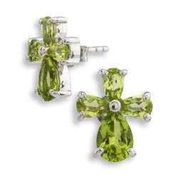 Sterling Silver 2.48ct Peridot Cross Stud Earrings