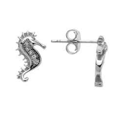 Sterling Silver Sea Horse Stud Earrings