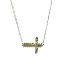 Sterling Silver Peridot Sideways Cross Necklace