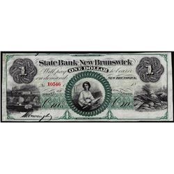 1800's $1 State Bank at New Brunswick, New Jersey Obsolete Note