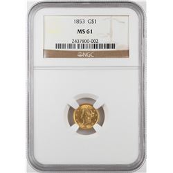 1853 $1 Liberty Head Gold Dollar Coin NGC MS61