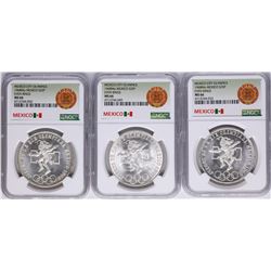 Lot of (3) 1968Mo Mexico City Olympics 25 Pesos Silver Coins NGC MS66