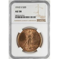 1910-S $20 St. Gaudens Double Eagle Gold Coin NGC AU58