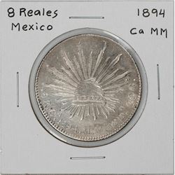 1894 Ca MM Mexico 8 Reales Caps & Rays Silver Coin