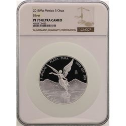 2018Mo Mexico 5 Onza Libertad Silver Proof Coin NGC PF70 Ultra Cameo