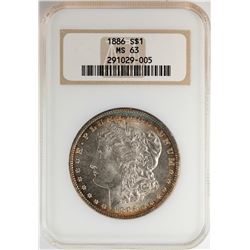 1886 $1 Morgan Silver Dollar Coin NGC MS63 Nice Toning Old Fatty Holder