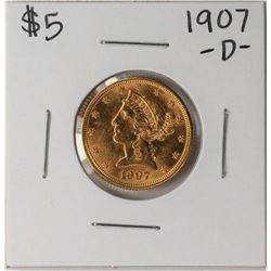 1907-D $5 Liberty Head Half Eagle Gold Coin