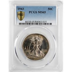 1943 Walking Liberty Half Dollar Coin PCGS MS65