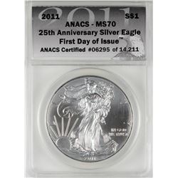 2011 $1 American Silver Eagle Coin ANACS MS70 First Day of Issue