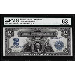 1899 $2 Mini-Porthole Silver Certificate Note Fr.256 PMG Choice Uncirculated 63