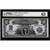 Image 1 : 1899 $2 Mini-Porthole Silver Certificate Note Fr.256 PMG Choice Uncirculated 63