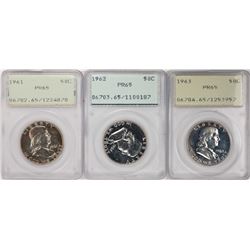 Lot of 1961-1963 Proof Franklin Half Dollar Coins PCGS PR65 Old Green Rattlers