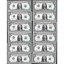 District Set of (12) 1969B $1 Federal Reserve Notes