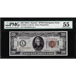 1934A $20 Hawaii Silver Certificate WWII Emergency Note PMG About Uncirculated 55