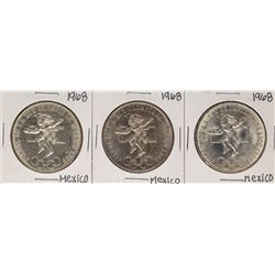Lot of (3) 1968 Mexico 25 Pesos Olympics Commemorative Coins