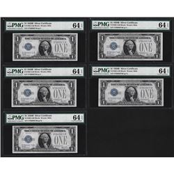 (5) Consecutive 1928B $1 Silver Certificate Notes Fr.1602 PMG Choice Uncirculated 64EPQ