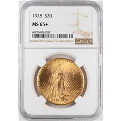 1928 $20 St. Gaudens Double Eagle Gold Coin NGC MS65+