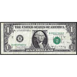1969D $1 Federal Reserve Note New York Misalignment ERROR