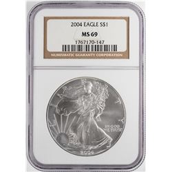 2004 $1 American Silver Eagle Coin NGC MS69