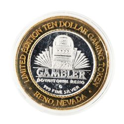 .999 Silver Gambler Reno, Nevada $10 Casino Limited Edition Gaming Token