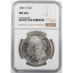 1881-S $1 Morgan Silver Dollar Coin NGC MS64+