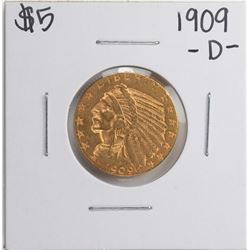 1909-D $5 Indian Head Half Eagle Gold Coin