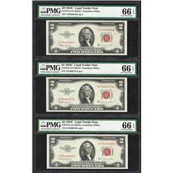 Lot of (3) Consecutive 1953C $2 Legal Tender Notes Fr.1512 PMG Gem Uncirculated 66EPQ