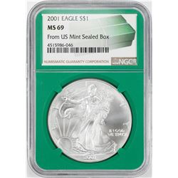 2001 $1 American Silver Eagle Coin NGC MS69 Green Core