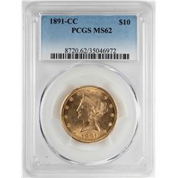 1891-CC $10 Liberty Head Eagle Gold Coin PCGS MS62