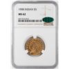 Image 1 : 1908 $5 Indian Head Half Eagle Gold Coin NGC MS62 CAC