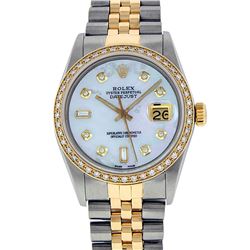 Rolex Men's Two Tone 14K Mother Of Pearl Baguette Diamond Datejust Wristwatch