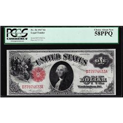1917 $1 Legal Tender Note Fr.36 PCGS Choice About New 58PPQ