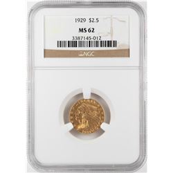 1929 $2 1/2 Indian Head Quarter Eagle Gold Coin NGC MS62