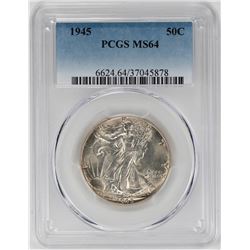 1945 Walking Liberty Half Dollar Coin PCGS MS64