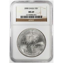 2000 $1 American Silver Eagle Coin NGC MS69