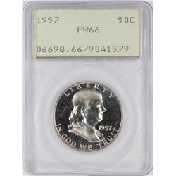 1957 Proof Franklin Half Dollar Coin PCGS PR66 Old Green Rattler