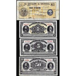 Lot of (4) State of Sonora Mexico Revolutionary Mixed Notes
