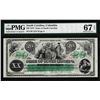 Image 1 : 1872 $20 State of South Carolina Obsolete Note PMG Gem Unc. 67EPQ Low Serial Number