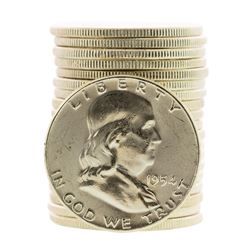 Roll of (20) Brilliant Uncirculated 1954 Franklin Half Dollar Coins