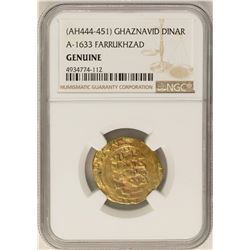 AH444-451 Ghaznavid Dinar A-1633 Farrukhzad Gold Coin NGC Genuine